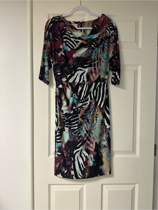 Suzi Chin for Maggy Boutique Dresses & Skirts - Abstract Zebra Print Cowl Neck Dress in Purple and Teal